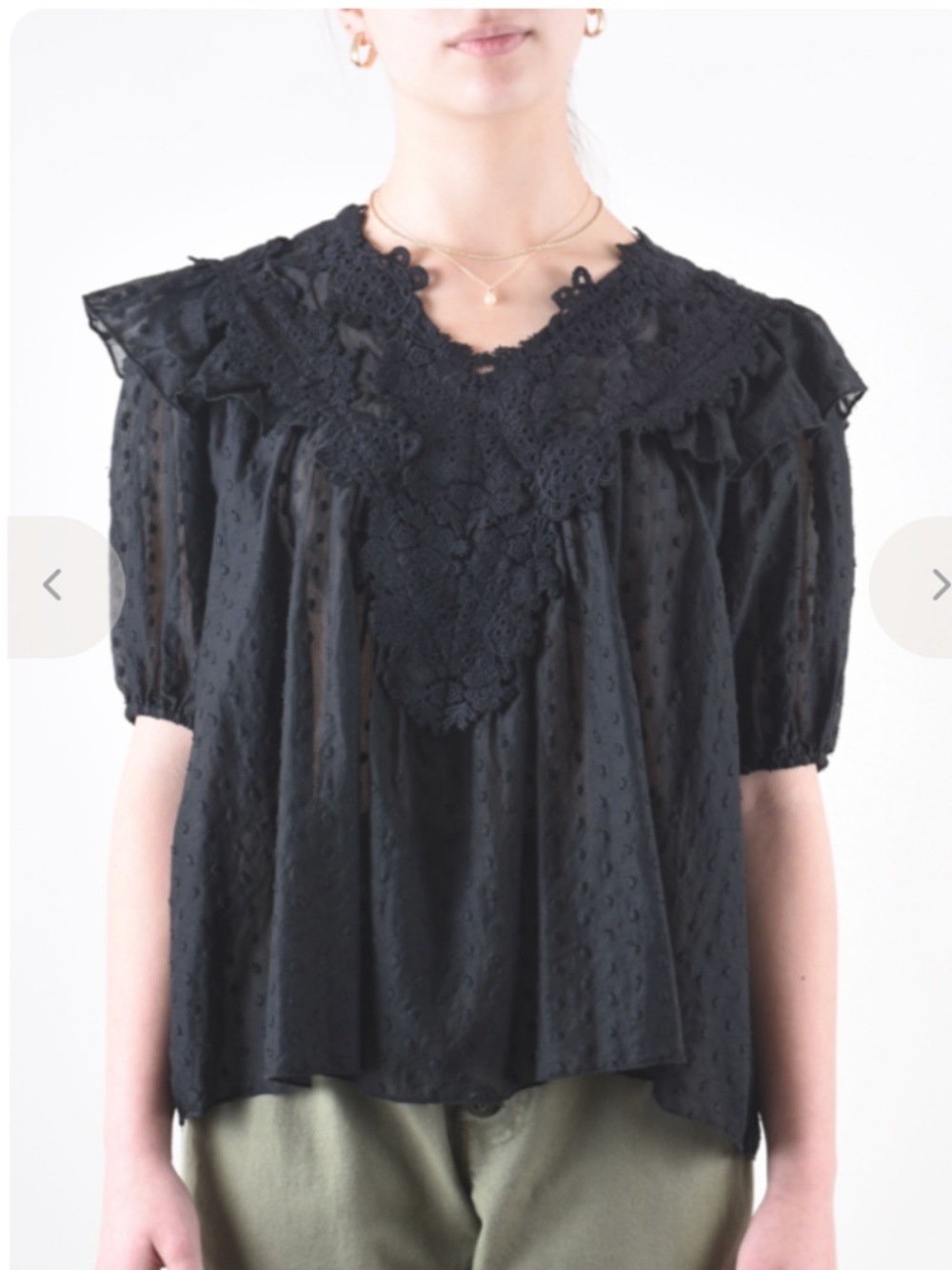 THE GREAT. Lace Prim Top - Black